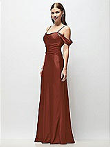 Side View Thumbnail - Auburn Moon Off-the-Shoulder Swag Ruched Side Satin Bias Maxi Dress with Adjustable Spaghetti Straps