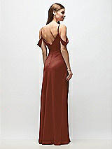 Rear View Thumbnail - Auburn Moon Off-the-Shoulder Swag Ruched Side Satin Bias Maxi Dress with Adjustable Spaghetti Straps