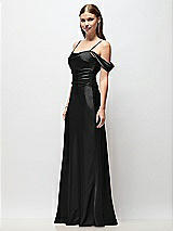 Side View Thumbnail - Black Off-the-Shoulder Swag Ruched Side Satin Bias Maxi Dress with Adjustable Spaghetti Straps