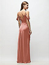 Rear View Thumbnail - Desert Rose Off-the-Shoulder Swag Ruched Side Satin Bias Maxi Dress with Adjustable Spaghetti Straps