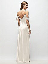 Rear View Thumbnail - Ivory Off-the-Shoulder Swag Ruched Side Satin Bias Maxi Dress with Adjustable Spaghetti Straps