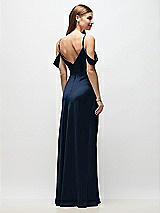 Rear View Thumbnail - Midnight Navy Off-the-Shoulder Swag Ruched Side Satin Bias Maxi Dress with Adjustable Spaghetti Straps