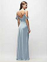 Rear View Thumbnail - Mist Off-the-Shoulder Swag Ruched Side Satin Bias Maxi Dress with Adjustable Spaghetti Straps