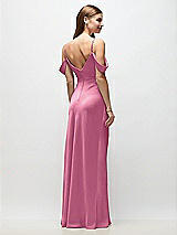 Rear View Thumbnail - Orchid Pink Off-the-Shoulder Swag Ruched Side Satin Bias Maxi Dress with Adjustable Spaghetti Straps
