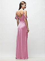 Rear View Thumbnail - Powder Pink Off-the-Shoulder Swag Ruched Side Satin Bias Maxi Dress with Adjustable Spaghetti Straps