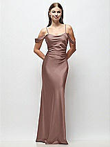 Front View Thumbnail - Sienna Off-the-Shoulder Swag Ruched Side Satin Bias Maxi Dress with Adjustable Spaghetti Straps
