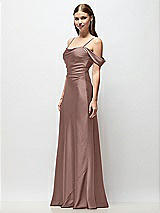 Side View Thumbnail - Sienna Off-the-Shoulder Swag Ruched Side Satin Bias Maxi Dress with Adjustable Spaghetti Straps