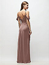 Rear View Thumbnail - Sienna Off-the-Shoulder Swag Ruched Side Satin Bias Maxi Dress with Adjustable Spaghetti Straps