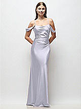 Front View Thumbnail - Silver Dove Off-the-Shoulder Swag Ruched Side Satin Bias Maxi Dress with Adjustable Spaghetti Straps