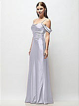 Side View Thumbnail - Silver Dove Off-the-Shoulder Swag Ruched Side Satin Bias Maxi Dress with Adjustable Spaghetti Straps