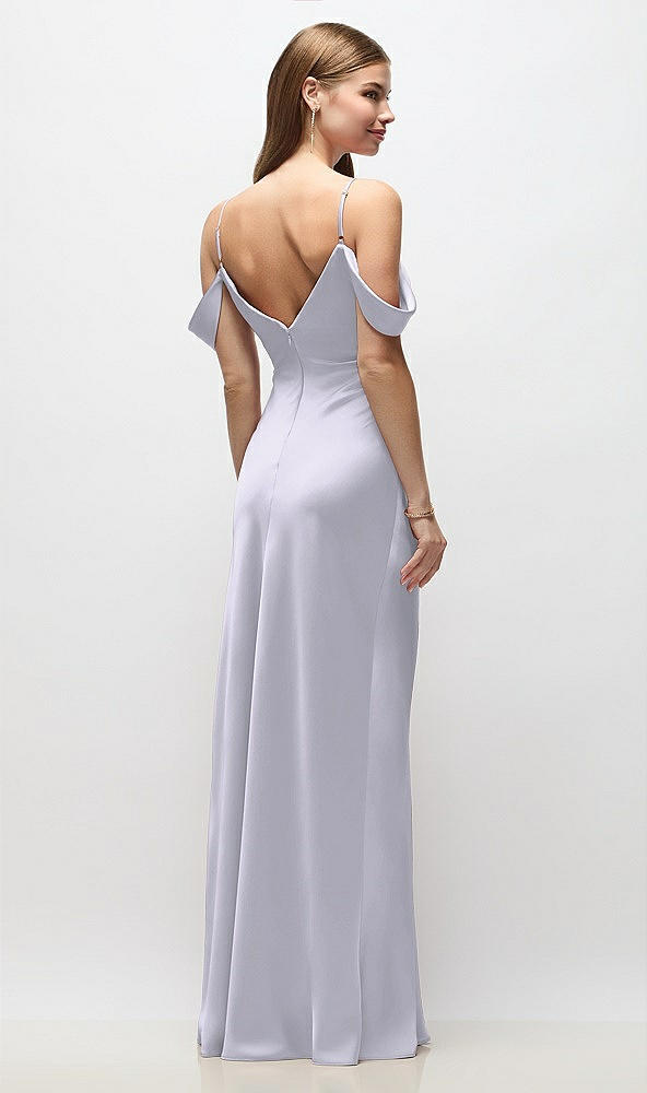 Back View - Silver Dove Off-the-Shoulder Swag Ruched Side Satin Bias Maxi Dress with Adjustable Spaghetti Straps