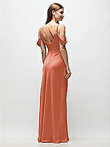 Rear View Thumbnail - Terracotta Copper Off-the-Shoulder Swag Ruched Side Satin Bias Maxi Dress with Adjustable Spaghetti Straps
