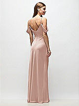 Rear View Thumbnail - Toasted Sugar Off-the-Shoulder Swag Ruched Side Satin Bias Maxi Dress with Adjustable Spaghetti Straps