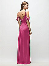 Rear View Thumbnail - Tea Rose Off-the-Shoulder Swag Ruched Side Satin Bias Maxi Dress with Adjustable Spaghetti Straps