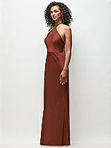 Side View Thumbnail - Auburn Moon High-Neck Halter Stretch Satin Maxi Dress with Bias A-line Skirt