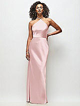Front View Thumbnail - Ballet Pink High-Neck Halter Stretch Satin Maxi Dress with Bias A-line Skirt