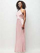 Side View Thumbnail - Ballet Pink High-Neck Halter Stretch Satin Maxi Dress with Bias A-line Skirt