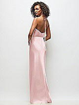 Rear View Thumbnail - Ballet Pink High-Neck Halter Stretch Satin Maxi Dress with Bias A-line Skirt