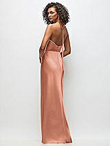 Rear View Thumbnail - Copper Penny High-Neck Halter Stretch Satin Maxi Dress with Bias A-line Skirt