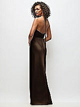 Rear View Thumbnail - Espresso High-Neck Halter Stretch Satin Maxi Dress with Bias A-line Skirt
