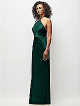 Side View Thumbnail - Evergreen High-Neck Halter Stretch Satin Maxi Dress with Bias A-line Skirt