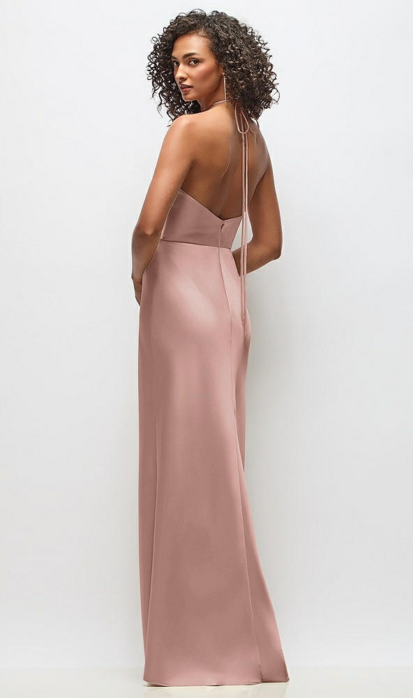 Back View - Neu Nude High-Neck Halter Stretch Satin Maxi Dress with Bias A-line Skirt