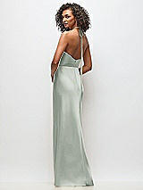 Rear View Thumbnail - Willow Green High-Neck Halter Stretch Satin Maxi Dress with Bias A-line Skirt