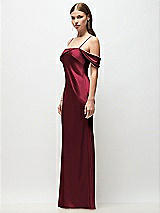 Side View Thumbnail - Cabernet Asymmetrical Cuff Neck Stretch Satin Bias Maxi Dress with Adjustable Spaghetti Straps