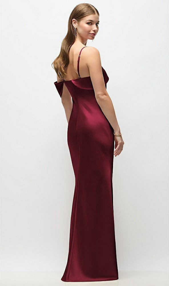 Back View - Cabernet Asymmetrical Cuff Neck Stretch Satin Bias Maxi Dress with Adjustable Spaghetti Straps