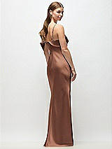 Rear View Thumbnail - Cognac Asymmetrical Cuff Neck Stretch Satin Bias Maxi Dress with Adjustable Spaghetti Straps