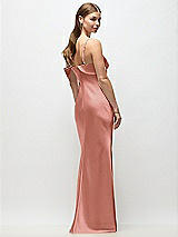 Rear View Thumbnail - Desert Rose Asymmetrical Cuff Neck Stretch Satin Bias Maxi Dress with Adjustable Spaghetti Straps
