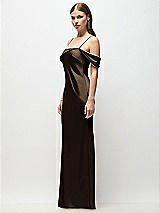 Side View Thumbnail - Espresso Asymmetrical Cuff Neck Stretch Satin Bias Maxi Dress with Adjustable Spaghetti Straps