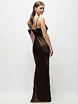 Rear View Thumbnail - Espresso Asymmetrical Cuff Neck Stretch Satin Bias Maxi Dress with Adjustable Spaghetti Straps