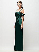 Side View Thumbnail - Evergreen Asymmetrical Cuff Neck Stretch Satin Bias Maxi Dress with Adjustable Spaghetti Straps