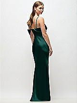 Rear View Thumbnail - Evergreen Asymmetrical Cuff Neck Stretch Satin Bias Maxi Dress with Adjustable Spaghetti Straps