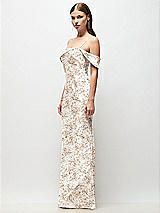 Side View Thumbnail - Golden Hour Asymmetrical Cuff Neck Floral Stretch Satin Bias Maxi Dress with Adjustable Spaghetti Straps