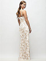 Rear View Thumbnail - Golden Hour Asymmetrical Cuff Neck Floral Stretch Satin Bias Maxi Dress with Adjustable Spaghetti Straps