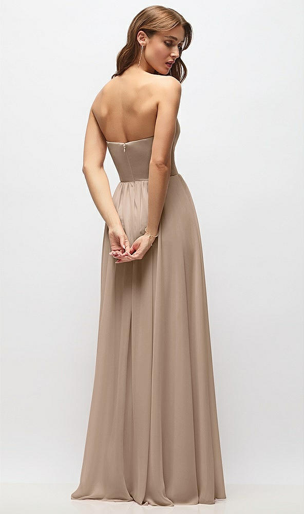 Back View - Topaz Strapless Basque Drop Waist Chiffon Maxi Dress with Shirred Skirt