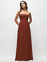 Front View Thumbnail - Auburn Moon Strapless Basque Drop Waist Chiffon Maxi Dress with Shirred Skirt
