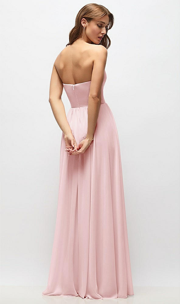 Back View - Ballet Pink Strapless Basque Drop Waist Chiffon Maxi Dress with Shirred Skirt 