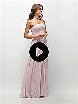Video 1 Thumbnail - Ballet Pink Strapless Basque Drop Waist Chiffon Maxi Dress with Shirred Skirt 