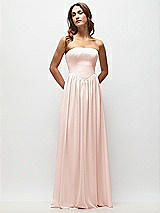 Front View Thumbnail - Blush Strapless Basque Drop Waist Chiffon Maxi Dress with Shirred Skirt