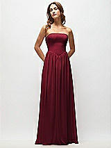Front View Thumbnail - Burgundy Strapless Basque Drop Waist Chiffon Maxi Dress with Shirred Skirt 