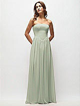 Front View Thumbnail - Celadon Strapless Basque Drop Waist Chiffon Maxi Dress with Shirred Skirt