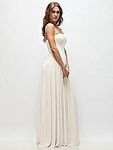 Side View Thumbnail - Ivory Strapless Basque Drop Waist Chiffon Maxi Dress with Shirred Skirt