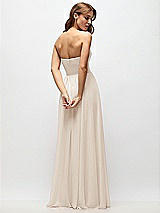 Rear View Thumbnail - Oat Strapless Basque Drop Waist Chiffon Maxi Dress with Shirred Skirt