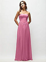 Front View Thumbnail - Orchid Pink Strapless Basque Drop Waist Chiffon Maxi Dress with Shirred Skirt