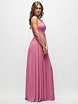 Side View Thumbnail - Orchid Pink Strapless Basque Drop Waist Chiffon Maxi Dress with Shirred Skirt