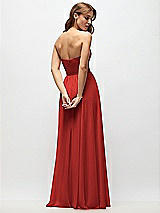Rear View Thumbnail - Poppy Red Strapless Basque Drop Waist Chiffon Maxi Dress with Shirred Skirt 