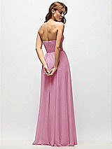 Rear View Thumbnail - Powder Pink Strapless Basque Drop Waist Chiffon Maxi Dress with Shirred Skirt